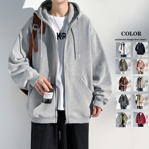 High Quality Winter Zipper-Up Hooded Long Sleeve Sweatshirt Men Loose Casual Jacket Digital Plain Dyed 100% Cotton Embroidered - Product Image 1