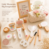 Ensemble de maquillage en bois pour enfants, jeu de simulation de coiffure pour filles, ensemble de coiffeuse princesse rose avec trousse de cosmétiques, cadeau Montessori pour jeu de rôle