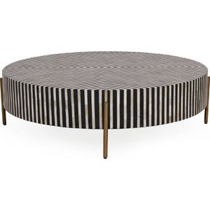 Table basse ronde moderne élégante blanche et noire Table en bois polyvalente pour la vie et l'entrée assemblée caractéristique incrustation d'os - Product Image 1