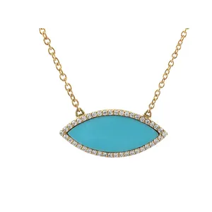 Latest Collection 14K Solid Gold Necklace Natural Turquoise Gemstone Necklace Minimalist Jewelry Supplier