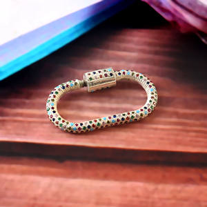 925 Sterling Silver Multi-Color CZ Claw Setting Oval Carabiner Lock Screw Connector <b>Charms</b> for Men Women Fashion Necklace - Product Image 6