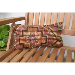 Brown Wool Kilim Patchwork <b>Pillow</b> 8x16 Inch Luxury Vintage Leaves Decorative Accent Cushion for Sofa Woven Technique - Product Image 1