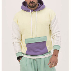 เสื้อฮู้ดดี้ผู้ชายทรงบ็อกซี่ แขนยาว ผ้าเทอร์รี่คุณภาพสูง มีเชือกผูก ทรงโอเวอร์ไซส์ ตัดสี ผ้าฝ้าย - Product Image 1