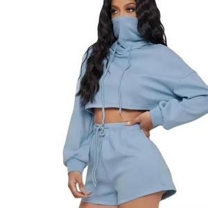 Ensemble short à capuche court et masqué de haute qualité, haut de survêtement épais, fabricant de 2 pièces pour femmes - Product Image 2