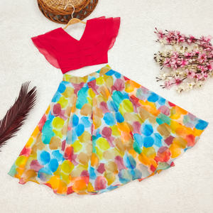 ชุดกระโปรงยาวพิมพ์ลายหลากสีสำหรับเด็กผู้หญิง ดีไซน์เนอร์ชอร์ยัม สไตล์อินโด-เวสเทิร์น ชุดเลเฮนกา โจลี สำหรับเด็ก - Product Image 1