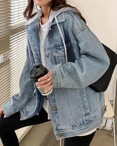 Women's Denim Jacket with Hood Oversized Distressed Jean Jackets Hoodie New Design - Product Image 2