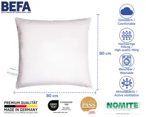 Almohada de plumas extra fuerte blanca cómoda de primera calidad 100% plumas 60x80 y 100% algodón hecho en Alemania