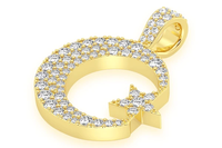 Pendentif Hip Hop Iced pour Homme en Or Blanc 10 carats plaqué, avec Moissanite Pavé Croissant de Lune et Étoile, Tendance, 0.85CTW, Haute Qualité GRA