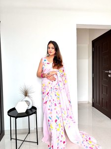 Meilleur prix pour un sari en faux georgette non cousu, imprimé, pièce de chemisier, travail de broderie, tenue traditionnelle indienne, fête, femme, toutes saisons - Product Image 3