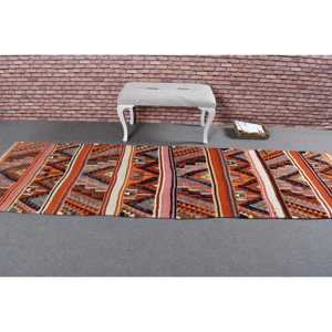 พรมตุรกีวินเทจขนาด 3x10.3 ฟุต, พรมปูพื้น, พรมขนสัตว์ลายดอกไม้สีส้มชมพู - Product Image 3