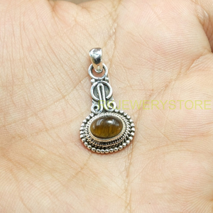 Colgante Hecho a Mano de Plata de Ley 925 con Piedra Preciosa de Ojo de Tigre Dorado Natural, Joyería Étnica Vintage Boho con Borde de Cuentas para Mujeres y Hombres - Product Image 5