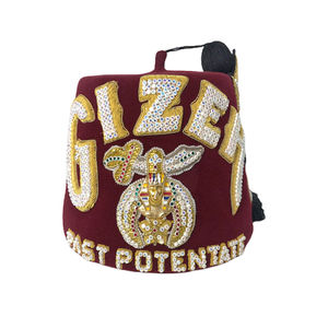 หมวกมาโซนิคทรงอิสระประดับพลอยเทียมเบอร์กันดีสามเส้น - Product Image 5