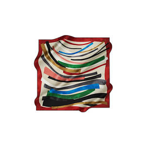 Burgundy Cream 100% <b>Silk</b> Long Printed Square <b>Scarf</b> - Product Image 1