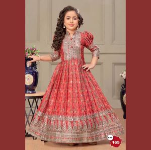 Conjunto de traje de seda Chinon bordado Anarkali granate de verano con Dupatta para niñas y niños para festivales infantiles - Product Image 4