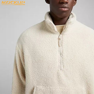 New Quarter Zip Sweatshirt Beige Heavyweight Men's <b>Sherpa</b> Fleece Oversized Pullover Hoodie - Product Image 6