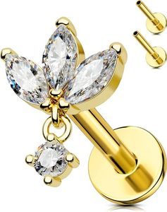 OUFER Orecchini a perno senza filettatura in <span class=keywords><strong>argento</strong></span> 16g per trago, piercing <span class=keywords><strong>helix</strong></span>, gioielli a forma di loto con retro piatto, pendenti floreali per cartilagine da donna 6mm 8mm - Product Image 1