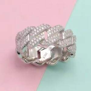 Anillo de bodas de oro blanco macizo de 14K, anillo de enlace cubano de Mónaco de diamante de moissanita Original de 10mm en plata y chapado en rodio para mujer - Product Image 4