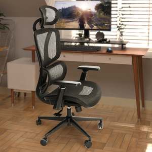 Chaise de bureau noire haut de gamme avec soutien lombaire réglable, design ergonomique en maille, pliable, en mousse et aluminium, pour usage domestique ou professionnel - Product Image 2