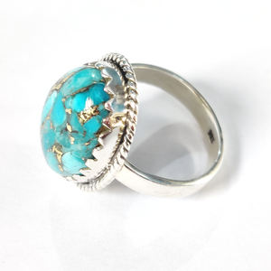 Bague en argent sterling 925 turquoise en cuivre bleu Bague de mariage en pierre précieuse de forme ovale faite à la main de style classique pour femme - Product Image 6