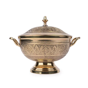 Ollas Khajoor Vintage de Latón de Alta Calidad con Grabado y Acabado Pulido para el Hogar y Restaurantes, Utensilios de Cocina, Olla para Dátiles Árabes - Product Image 1