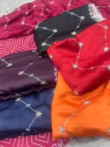 Sari de Georgette Satinado de Diseño Étnico, Elegante y de Aspecto Lujoso, Estilo Indio, Exclusivo para Bodas y Fiestas, para Mujeres Indias - Product Image 2