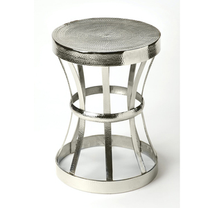 การออกแบบล่าสุดโต๊ะกลางด้านข้างรูปทรงดัมรุทรงกลมพร้อมเฟอร์นิเจอร์เหล็กด้านข้างและกลางโต๊ะตกแต่งโบราณสีน้ําตาลตอกค้อนและสีน้ําตาล - Product Image 2