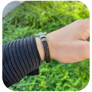 Anchor Figured Coral Jade Precious Zircon Stone Sterling Silver Punk Charm <b>Bracelet</b> for <b>Men</b> with Genuine <b>Leather</b> and Pearl - Product Image 2