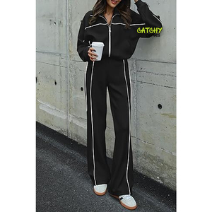 2024 personnalisé femmes survêtements fermeture éclair haut court et joggeurs femmes tenue vêtements de sport deux pièces ensemble femmes vêtements - Product Image 3