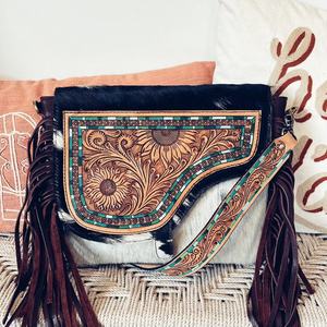 New Design Custom Bohemian Leather Western Women's Bag <b>Tassel</b> Floral Hand Carving Genuine Leather Custom Color Autumn Best Price - Product Image 1