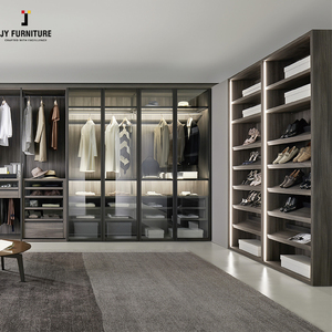 JY madera dura estilo moderno Modular cierre suave armario puerta de vidrio madera contrachapada armarios muebles de dormitorio - Product Image 3