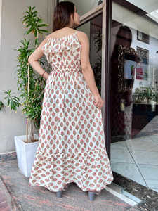 Robes d'été haute couture Boho élégantes longues Maxi Robes col en O à volants Longueur de plancher pour l'occasion Porter une taille naturelle tissée - Product Image 5