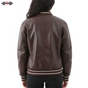 Blouson aviateur en cuir pour femme, taille XL, neuf, personnalisable, tendance, streetwear de luxe, rayures en velours côtelé, hiver, femme - Product Image 2