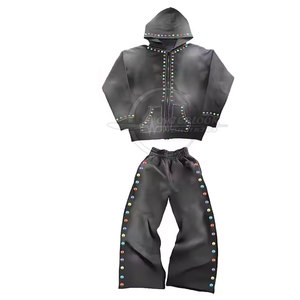 Chándal de diamantes de imitación tallas grandes OEM personalizado hombres lavado ácido chándal de diamantes de imitación en bajo Moq hombres lavado ácido diamantes de imitación - Product Image 1