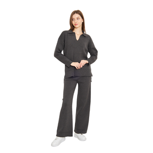 Suéter con cuello en V para mujer, conjunto de prendas de punto para pantalones, tejido de alta calidad, elegante y cómodo, adecuado para oficina, uso diario y yoga - Product Image 1