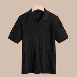 Logo personnalisé OEM Polo légèrement mature pour hommes à manches courtes simple revers mince pull T-shirt tricoté pour hommes - Product Image 3