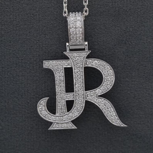 Collar de Hip Hop de Lujo con Colgante de Letra JR con Diamantes de Imitación VVS Moissanite y Plata 925 - Product Image 1