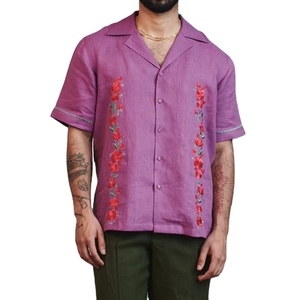 Camisa Casual de Verano para Hombre, Transpirable, de Algodón y Lino, con Bordado, Manga Corta, Estilo Holgado, con Cuello de Botones, Teñida - Product Image 2