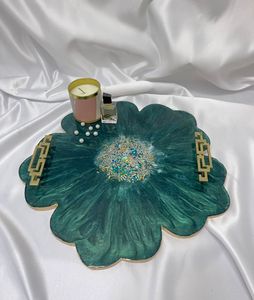 Bandeja de servicio artesanal de resina transparente de lujo de alta calidad, bandeja decorativa para el hogar del Hotel, bandeja de comida con asas - Product Image 4