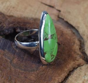 Doğal turkuaz taş el yapımı katı 925 ayar gümüş güzel şerit yüzük takı söz yüzüğü düğün hediye yüzük takı - Product Image 3