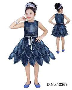 女の子のドレスのためのスタイリッシュな新しいデザインのデニムフロック3 -10年最高品質最もトレンドの在庫品インド製