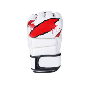 Gants d'entraînement MMA personnalisés de 12 oz, rouge et noir, sans doigts, rembourrés aux jointures, respirants, fermeture à boucle et crochet, paume large, sangle de poignet - Product Image 5