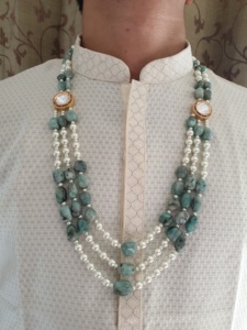 Pierre d'émeraude véritable pour hommes d'apparence royale avec perle bijoux de créateur de marié à trois couches pour la fête de fiançailles de mariage pour les hommes - Product Image 2