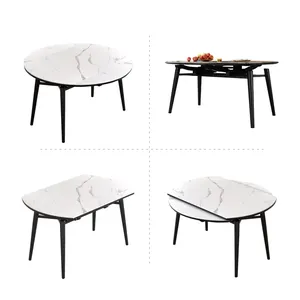 Mesa de jantar dobrável de design moderno, mesa de jantar com tampo de pedra sinterizada, móveis para uso doméstico e cozinha