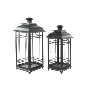 Juego de 2 Faroles Colgantes Modernos de Metal Negro - Decoración Ecológica para el Hogar y Jardín de Navidad, Uso Interior/Exterior - Product Image 1
