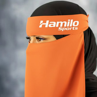 Voile islamique tendance : Hijab de prière long en jersey 2 couches pour femme, avec masque intégré et strass pour le visage