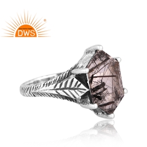 Best selling <b>oxidized</b> sterling silver natural Black Rutile gemstone statement ring custom jewelry manufacturerBest Selling Oxidi - Product Image 3
