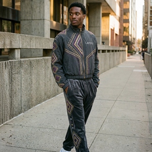 Survêtement Homme en Velours Imprimé Effet Délavé Coupe-Vent 2-en-1 avec Broderie Strass, Veste Épaisse et Pantalon Ample Streetwear - Product Image 2