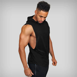 Débardeur personnalisé à capuche d'été uni haut de gamme 100% coton vente en gros de maillots de sport élégant débardeur respirant pour hommes - Product Image 2
