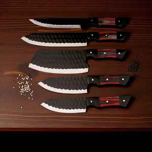 Custom Hand <b>Forged</b> Premium High Carbon Carbon Steel Chef Knife Powder Coated Kitchen Knives Chef Set Comes With Leather Sheath. - Product Image 6