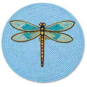 Sous-verre rond en perles faites à la main, motif libellule, perles de verre, sous-verre pour thé et café, vente en gros - Product Image 4